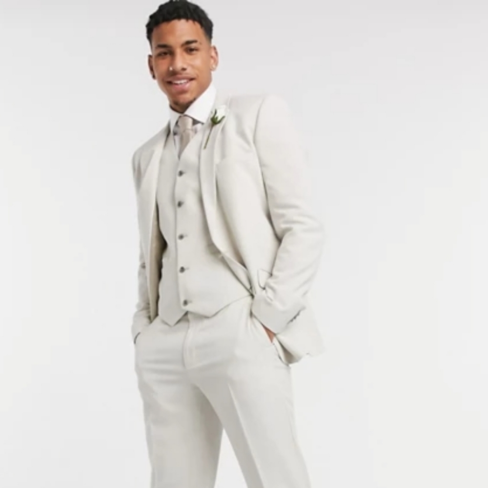ASOS Wedding Slim Suit Jacket in Stone Crosshatch
